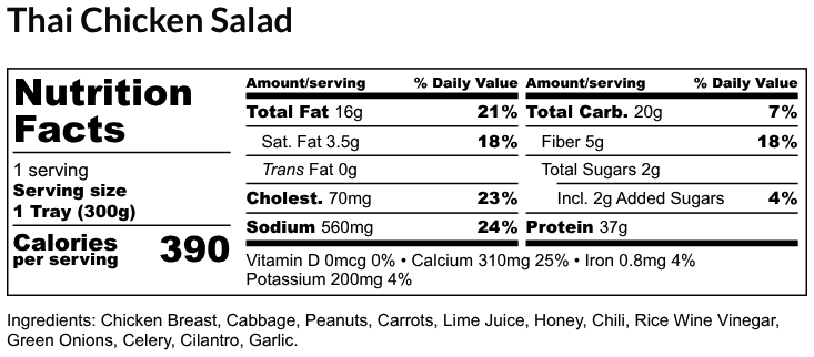 Nutritional Facts - Thai Chicken Salad 6oz